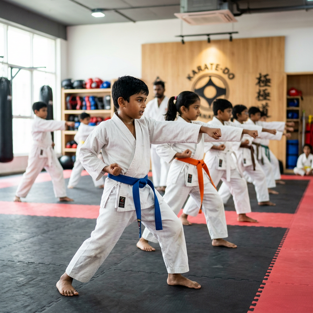 Children practicing karate at Active Gen Sports Academy Kalyan